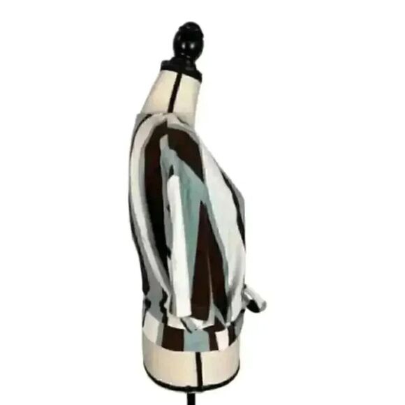 Zara Women's Blue/Cream/Brown Striped Cotton Poly Wrap Shirt - Picture 12 of 12